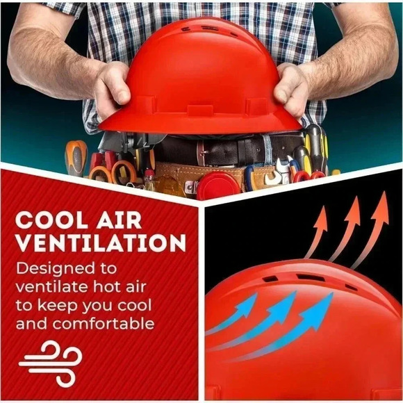ACERPAL Full Brim Vented Red Finish Construction Hard Hat Work OSHA Approved - Picture 11 of 12